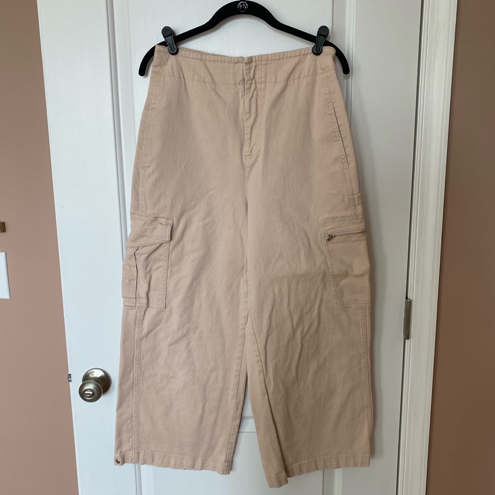 Zara Tan Cropped Wide-leg/ barrel leg pants